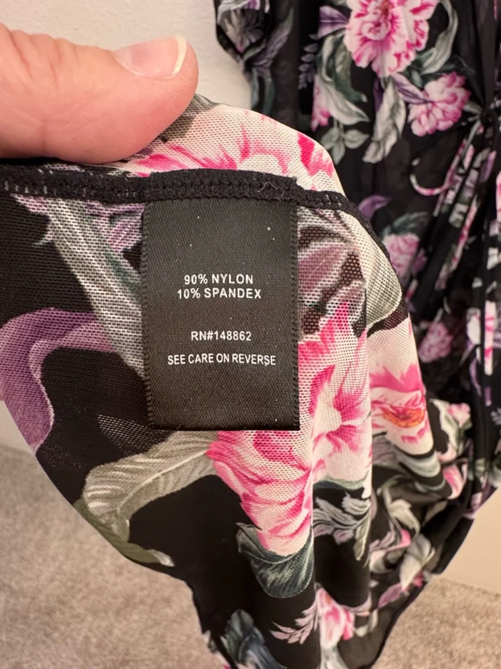 torrid Black Floral Swim Coverup with Pink and Lavender Blooms - Size 3/4